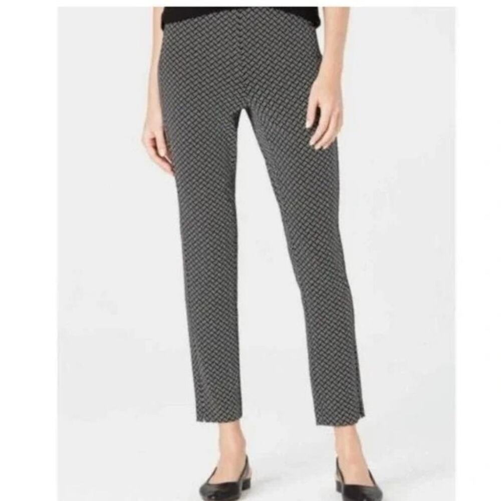 J Jill Medium Slim Ankle Forward Seam Pants Black White Pattern Stretch Womens